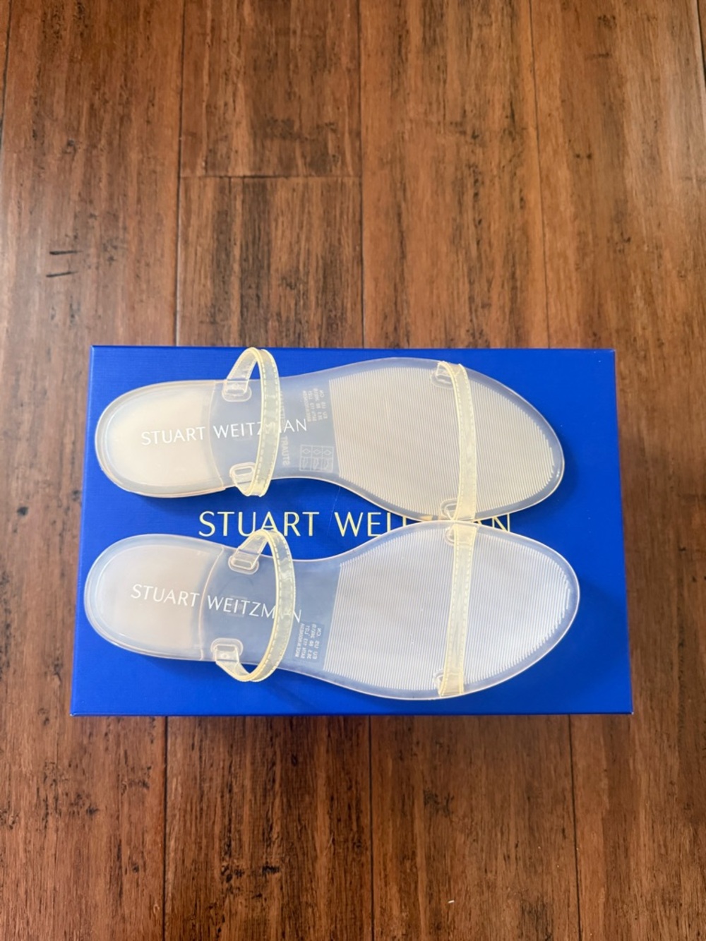 Stuart Weitzman Clear Jelly Slide Sandals with Pale Yellow Straps